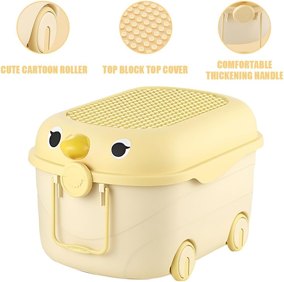 Cartoon Duck Toy Storage Box with Wheels and Lid, Large Rolling Organizer Bin for Clothes, Snacks, Cute Duck-Shaped Storage Chest with Handle for Playroom, Bedroom (43X63.5X36Cm) image number 4