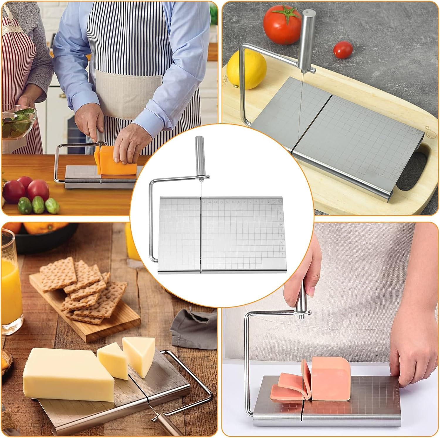 Aymorder Stainless Steel Cheese Cutter with 5 Extra Wires, Adjustable Slicer, Non-Slip Food Cutter for Cheese, Butter, Cake, Sausage (Silver) image number 3