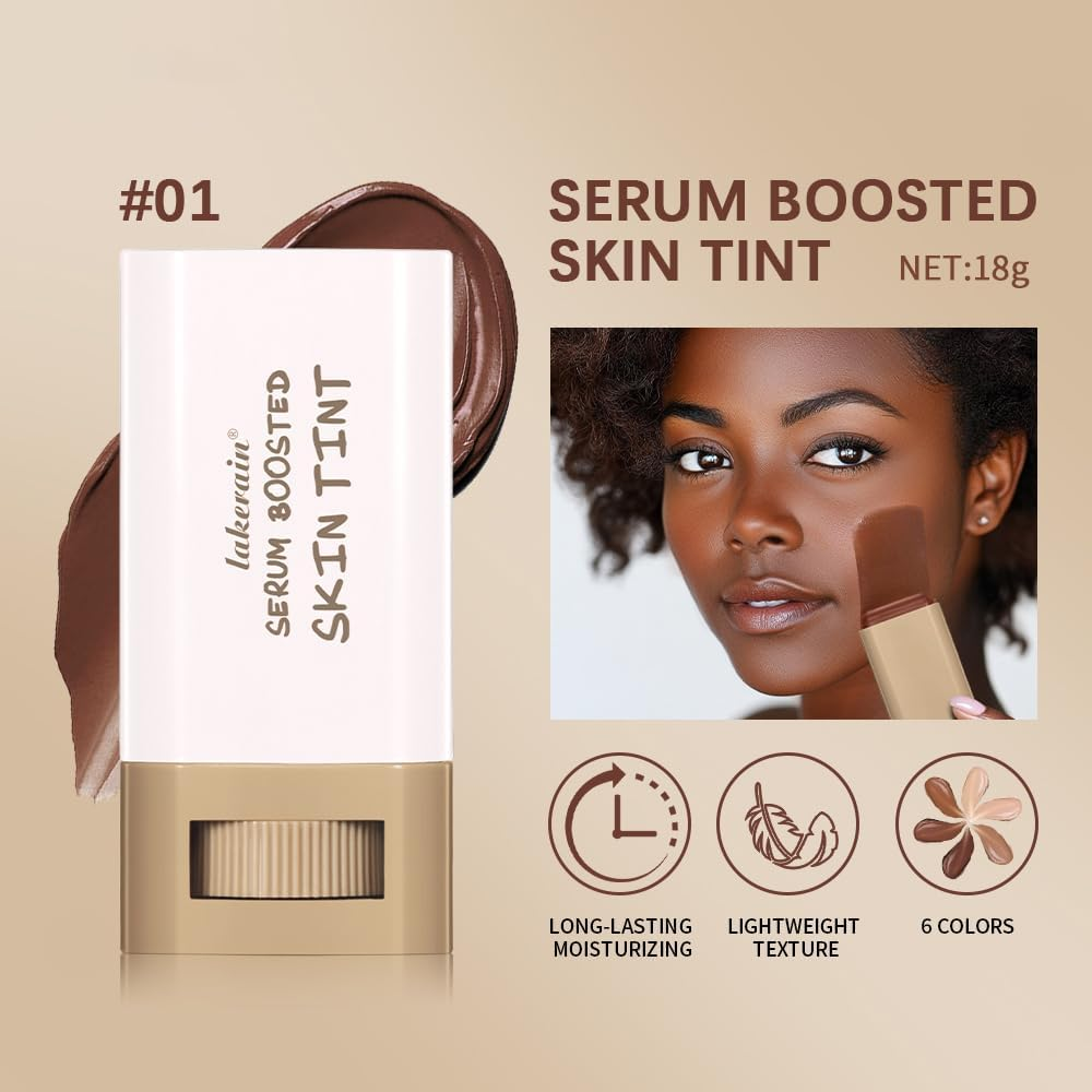Foundation Stick Beauty Balm Serum Boosted Skin Tint, Serum Boosted Skin Tint Balm, Solid Tinted Moisturizing,Longwear Contour Stick for Dewy, Natural Finish(#01)