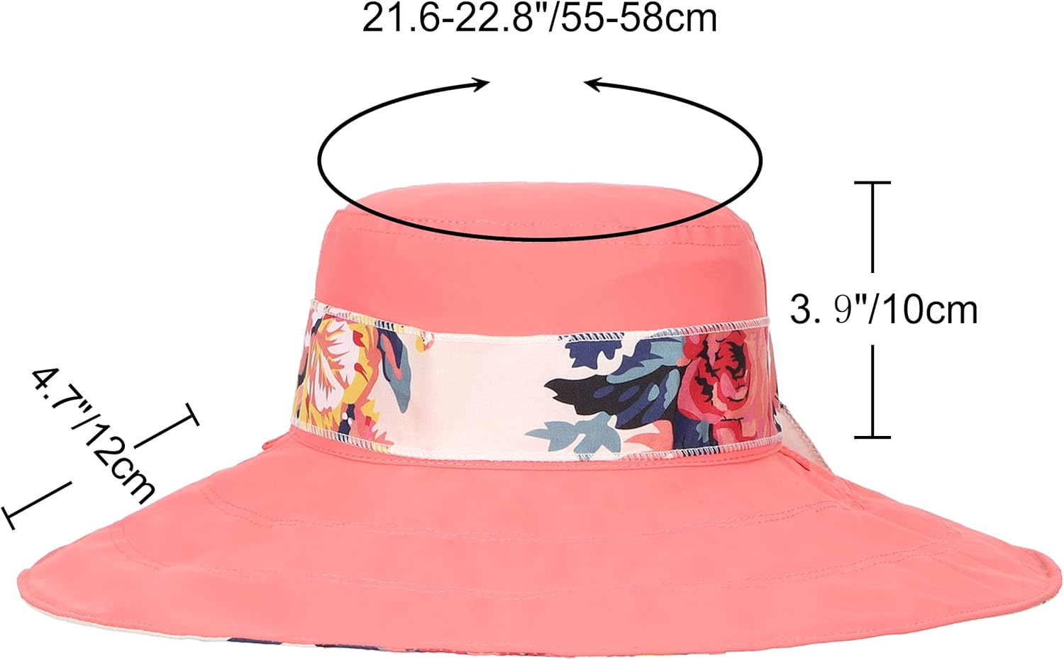 Womens Wide Brim Sun Hat Reversible Print UV Protection Oversized Beach Cap Travel UPF 50+ image number 2