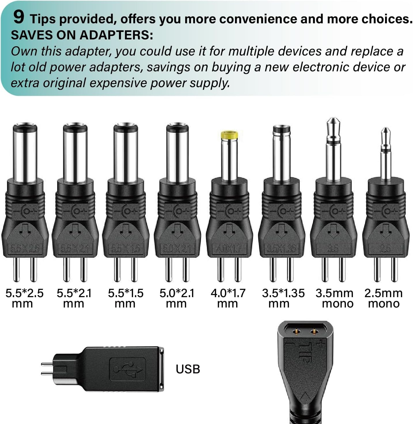 Reversible Polarity 12W Universal 3V 4.5V 5V 6V 7.5V 9V 12V Regulated Multi Voltage Switching Replacement Power Supply Adapter Charger for Keyboard Routers Speakers Pedals CCTV Cameras TV Box Audio image number 5