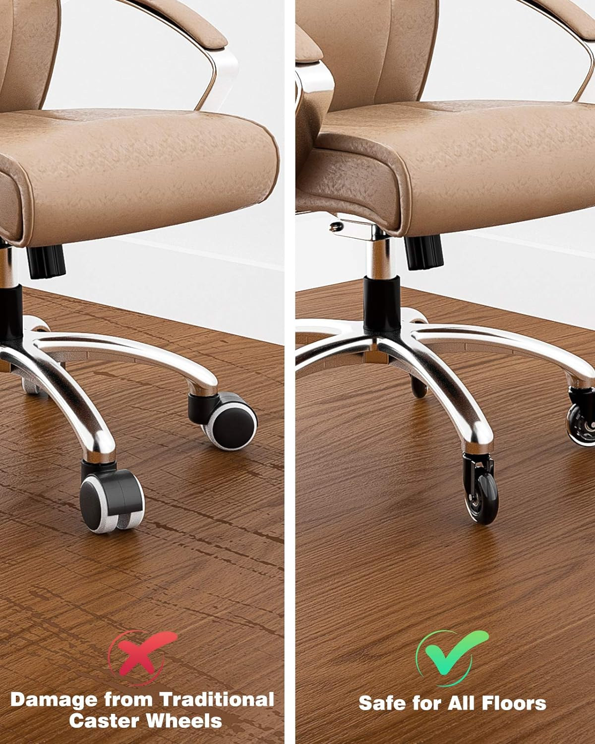 Office Chair Wheels for IKEA with 10Mm Stem, HOSOM 3" Replacement Rubber Caster Wheels Set of 5 Safe for Wood Floor, Computer Gaming Chair Rollerblade Wheels Roll Smooth and Quite image number 4