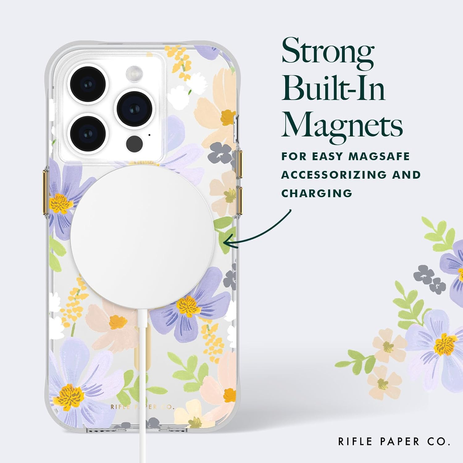 Rifle Paper Co. Iphone 15 Pro Case [Compatible with Magsafe] [12Ft Drop Protection] Cute Iphone Case 6.1" with Floral Pattern, Anti-Scratch Tech, Shockproof Material, Slim Fit - Willow
