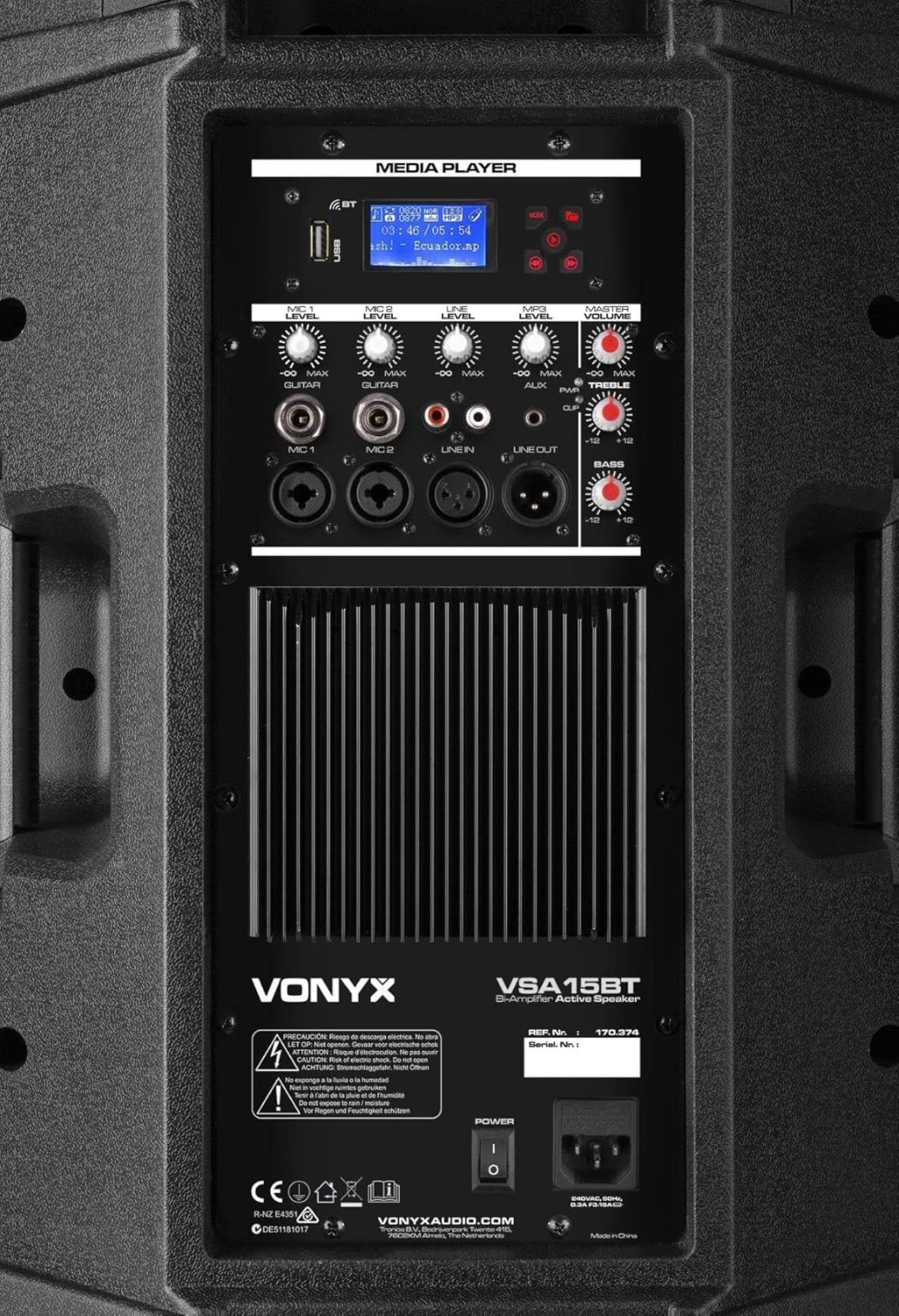 Vonyx VSA15BT Bi-Amplified Speaker 15-Inch 170374 Bluetooth/Mp3 image number 1