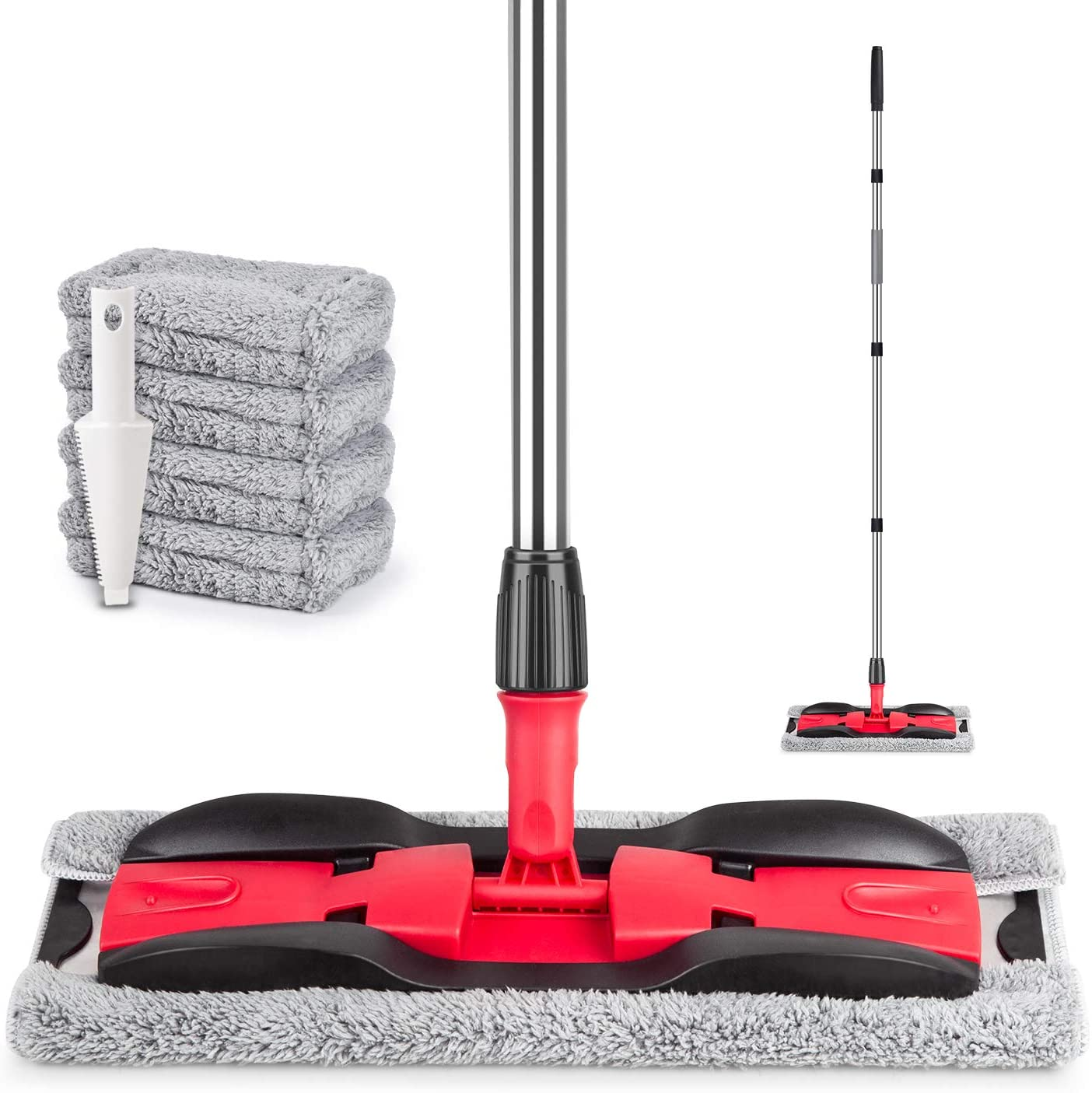 MEXERRIS Microfiber Floor Mop for Hardwood Cleaning - 360 Rotating Dust Wet Mop with Stainless Steel Handle 4 Reusable Washable Mop Pads Cloth and 1 Scraper Flat Mops for Hardwood Laminate Tiles image number 2