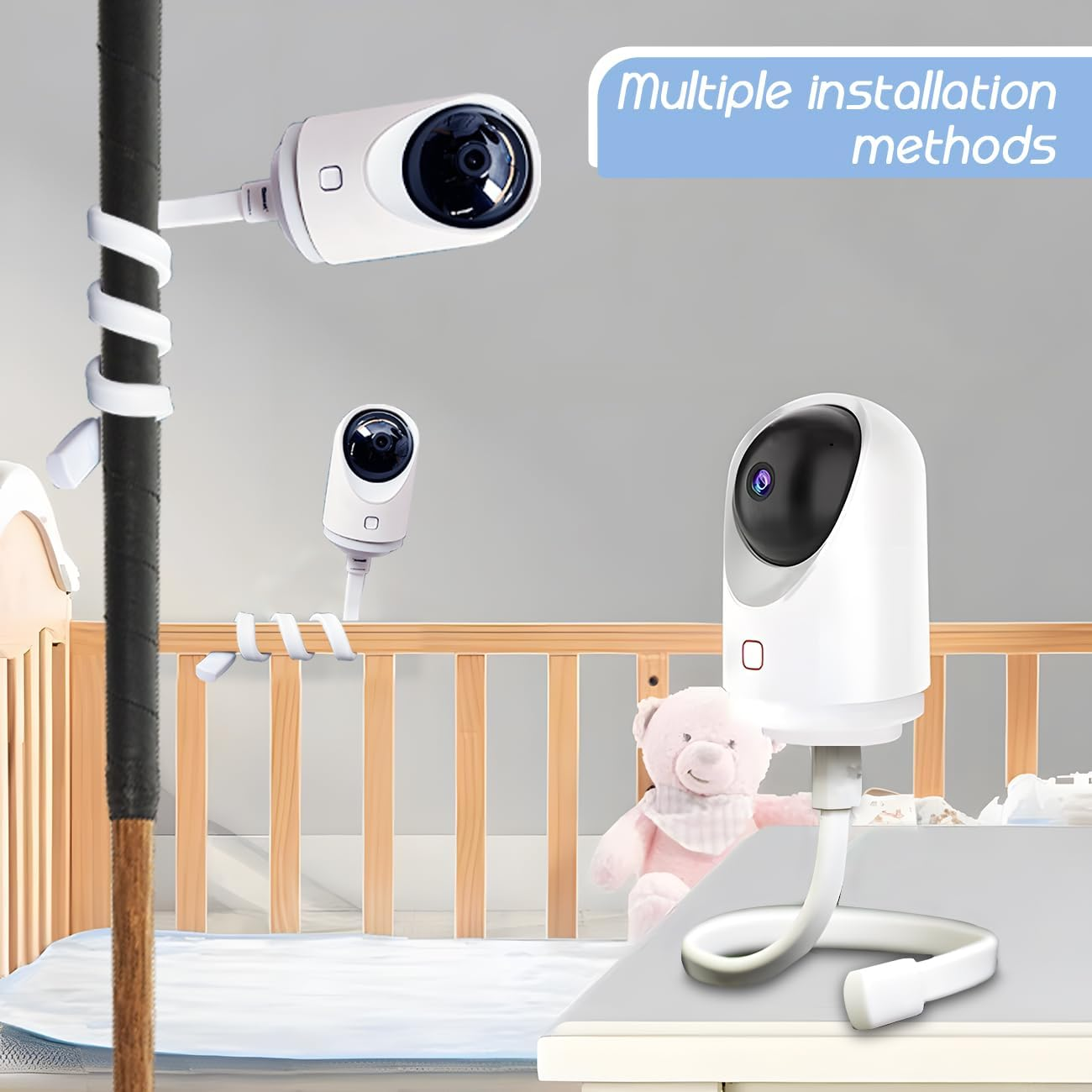 Universal Baby Monitor Mount - No Drilling Required Baby Camera Holder Crib Camera Stand with 1/4 Screw Twist Compatible with Arlo, Motorola, Hello Baby and Most Monitor Cameras (Twisting 0.5M) image number 6