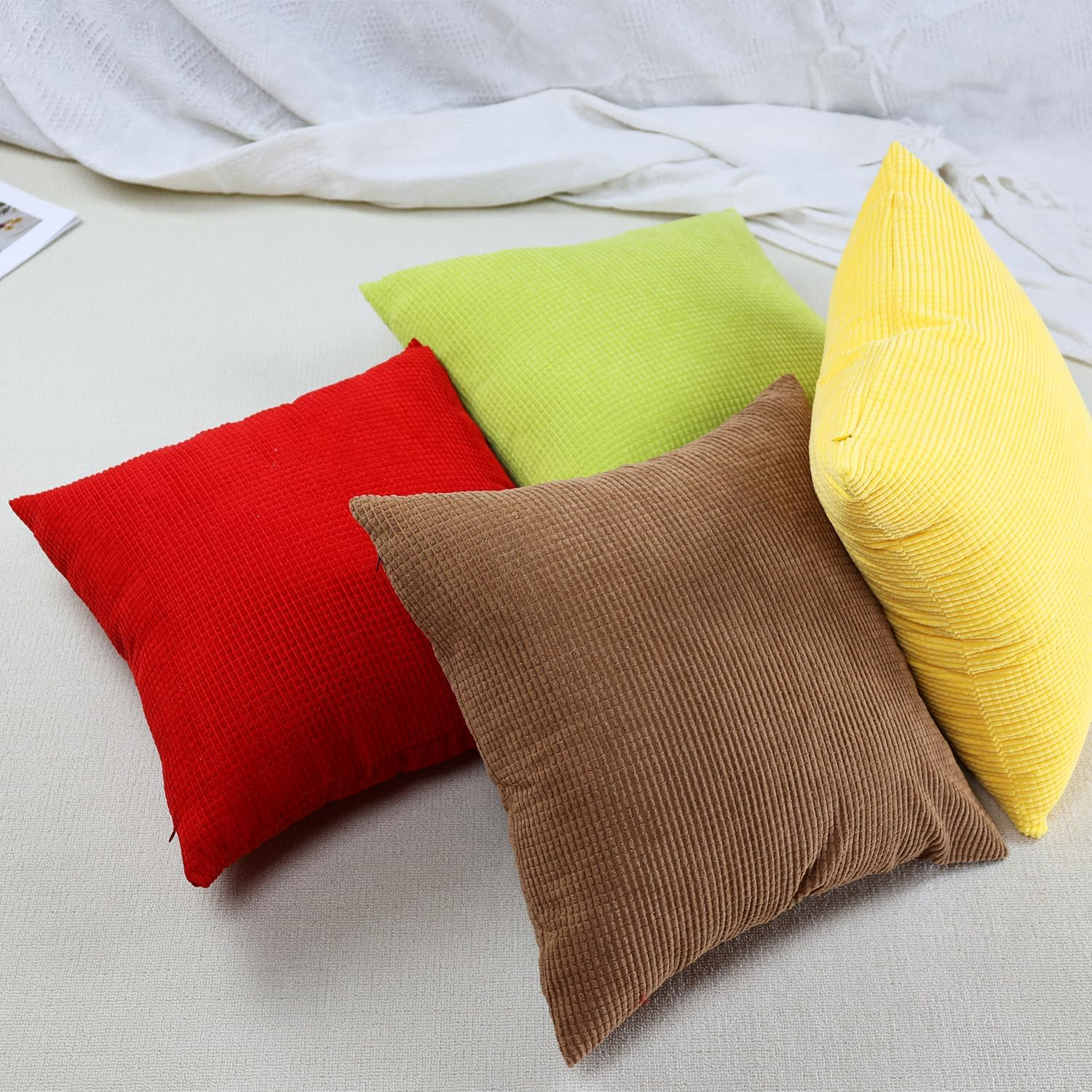 Corduroy Throw Pillow Covers Set of 2, Modern Decorative Couch Pillow Covers Neutral Solid Dyed 45X45Cm Square Soft Cushion Cases for Home Bedroom Living Room Sofa Chair Bed Car Office Balcony Decor image number 5