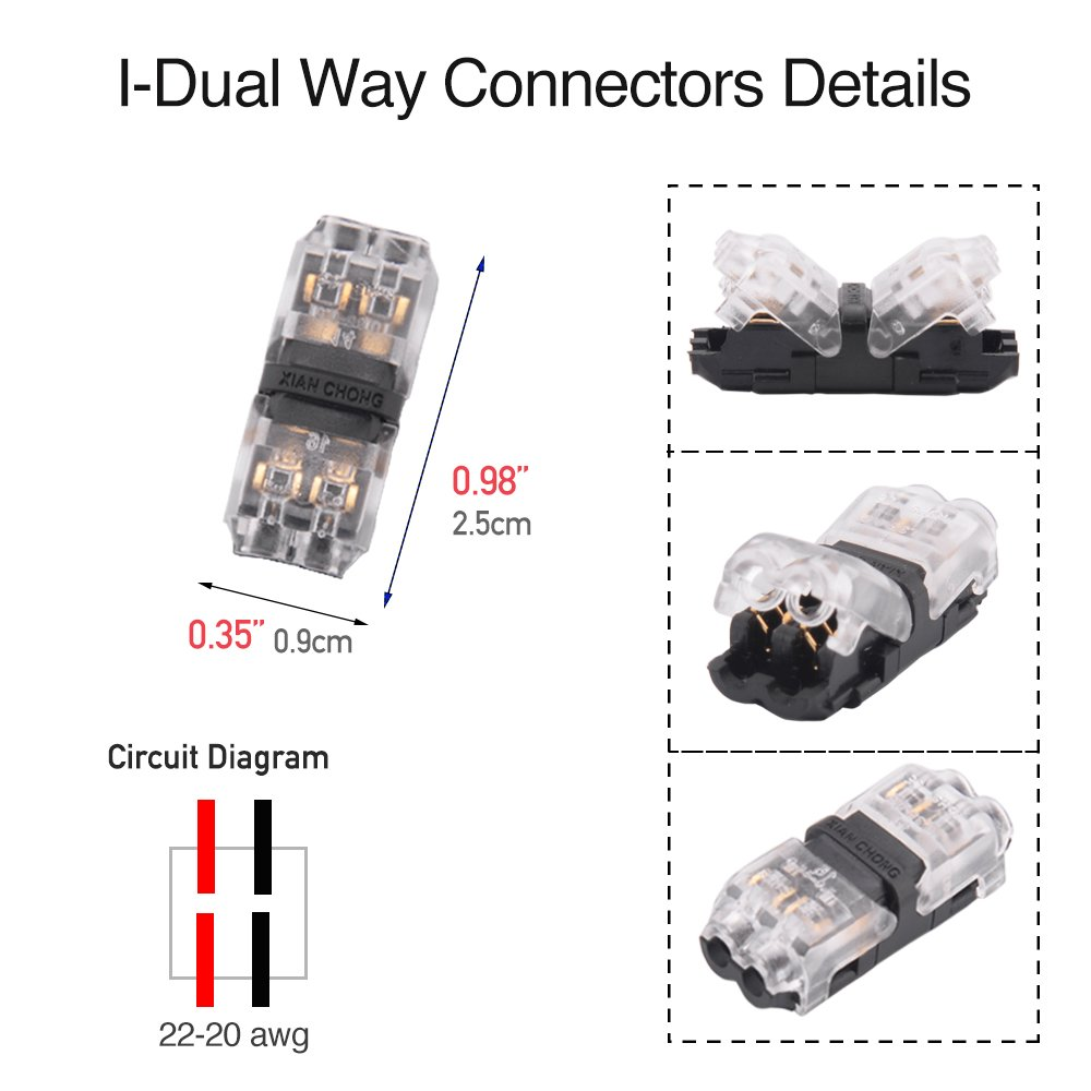 Electric Connectors - Pack of 12 Quick Splice Wire Connector I Type 2 Pindual Way Straight Connection for Any Equipments 18/20/22 AWG image number 1