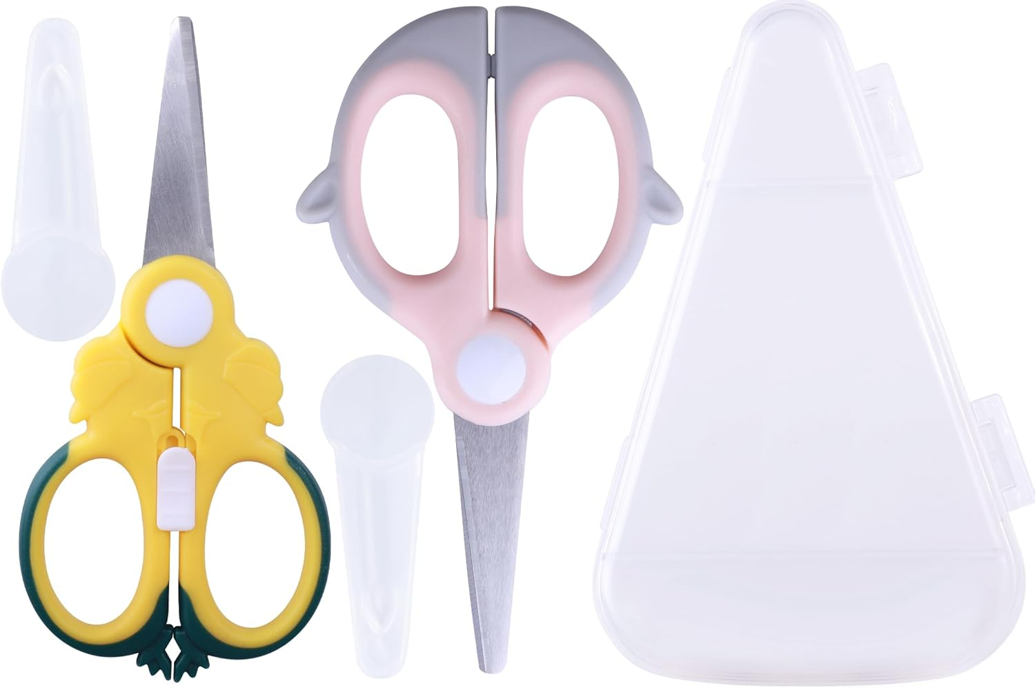 Baby Food Scissors Kicthen Shears,2Pack Portable Healthy Cute Kids Scissors Stainless Steel Scissors with Safety Lock and Storage Case - Ideal for Cutting Meat, Chicken, Vegetables, and Fruits - Multicolored image number 6