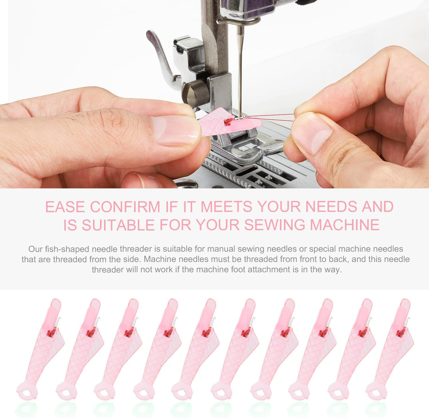 10Pcs Fish Mouth Sewing Machine Needle Threader, 2024 New Fish Type Needle Threader Automatic Sewing Needle Threader for Sewing Embroidery DIY Craft Supplies Accessories(Pink)