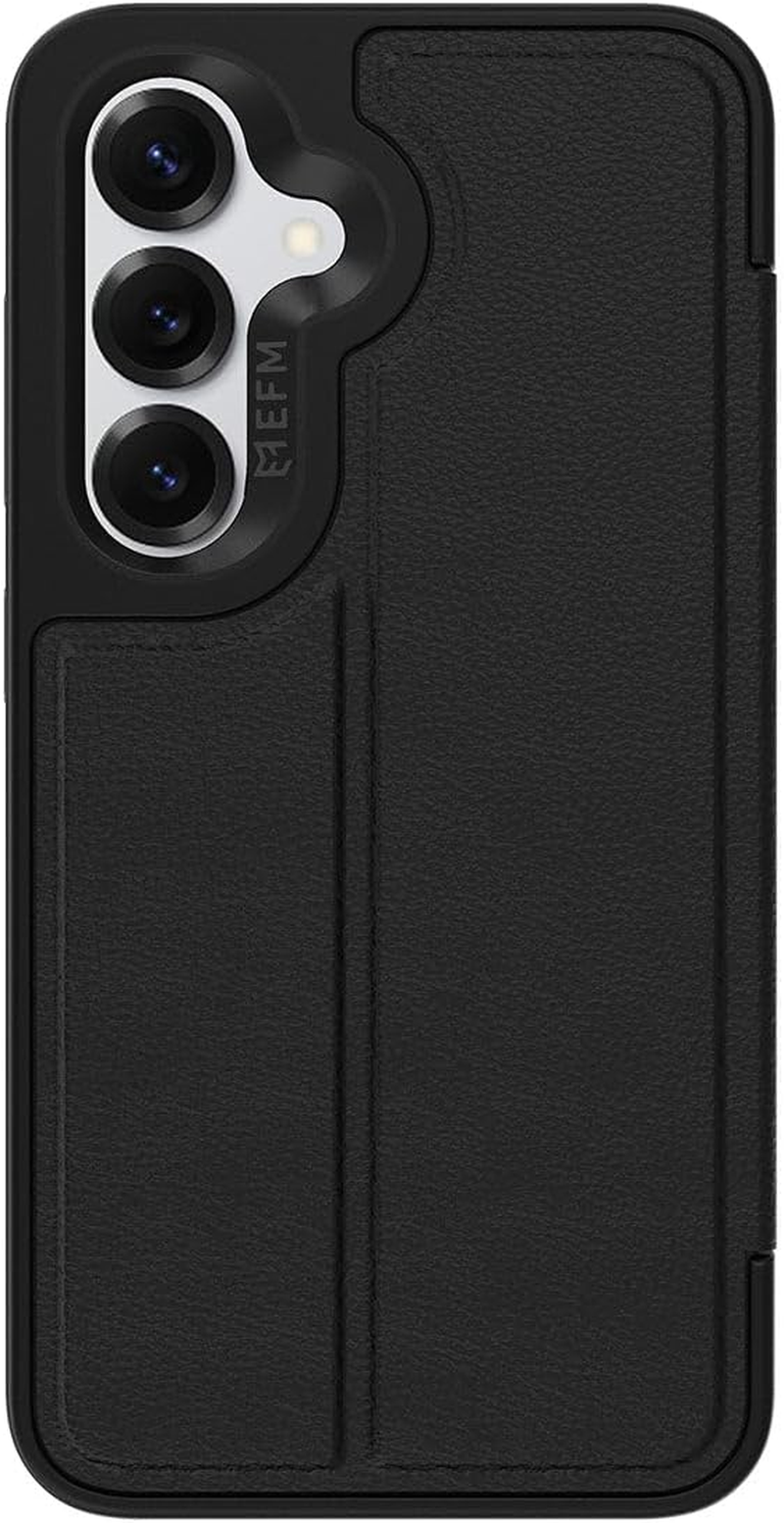 EFM Monaco Vegan Leather Wallet Case with D3O BIO for Samsung Galaxy S25 - Black