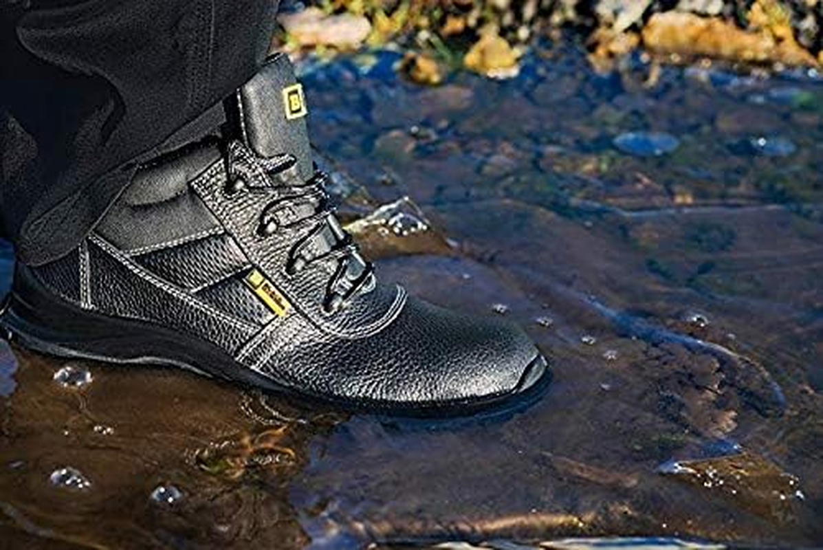 Black Hammer Mens Safety Boots Work Waterproof Shoes Leather Steel Toe Cap Working Ankle Lightweight Footwear S3 SRC 1007 Black