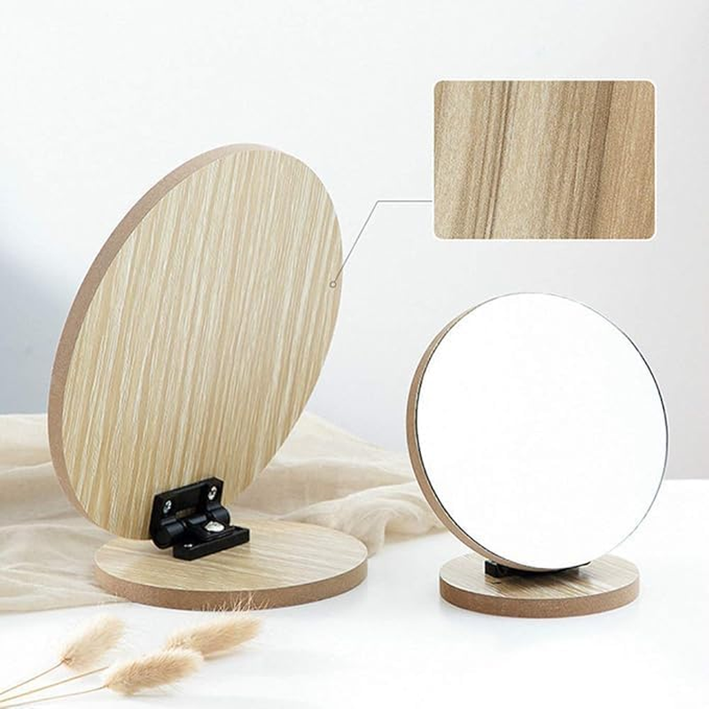 Small Table Mirror Makeup Mirror (Natural Bamboo Stand) Double-Sided 360 Degree Rotating Magnifying Mirror Portable Desktop Mirror Bathroom Shaving Makeup Mirror Vanity Mirror for Gym image number 6