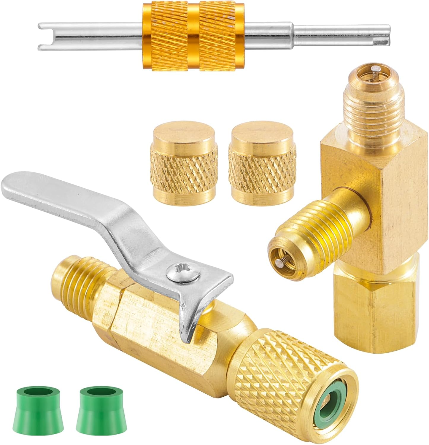 Quick Coupler Access Tee, 1/4'' Valves Core Quick Coupler Tee Adapter with Swivel Connector for Gauge Deep Vacuum Pump Manifold 2PC image number 5