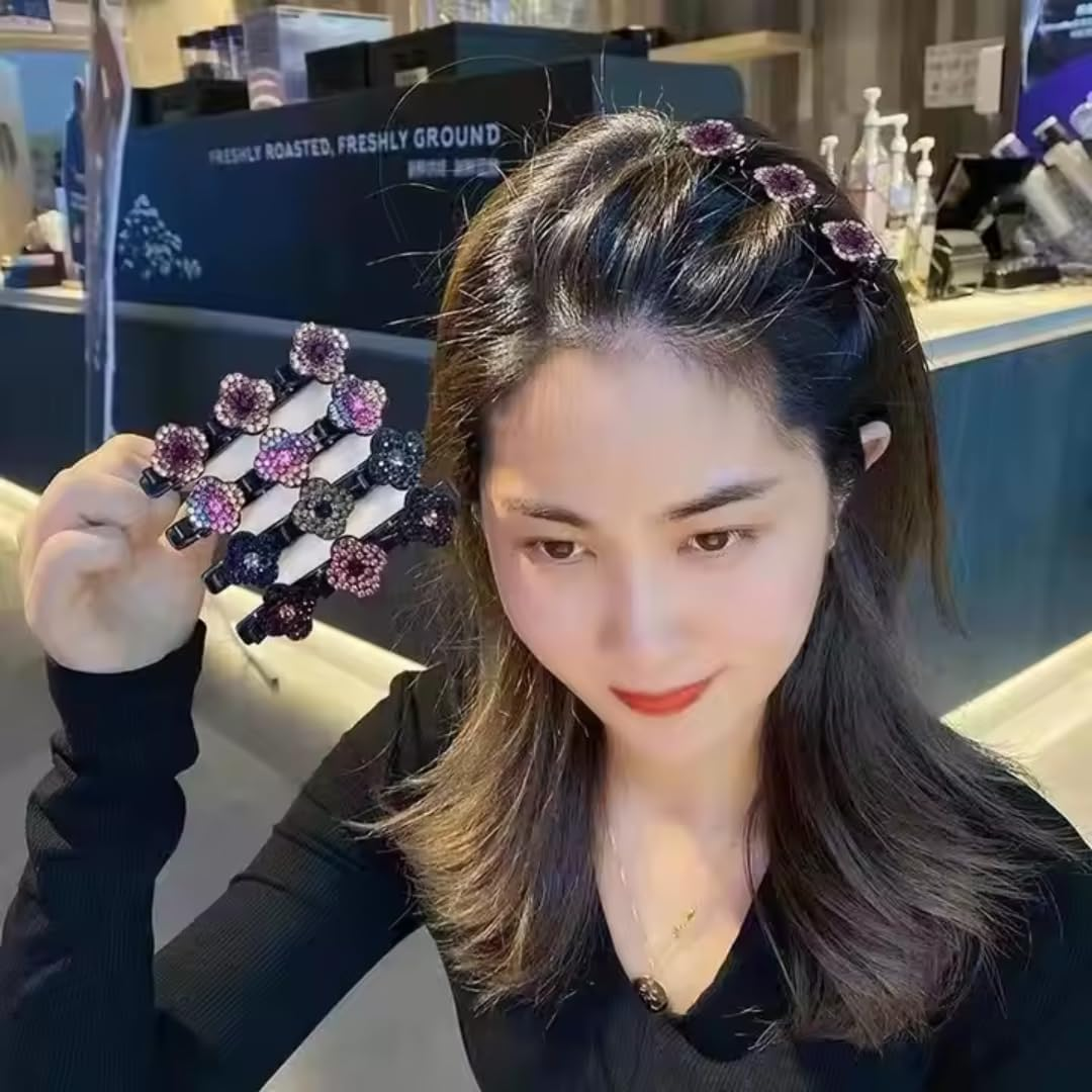 1 X Sparkling Crystal Hair Clips, Braided Hair Clips for Women, Girls, Elegant Rhinestone Hair Clips for Hairstyles, Non-Slip & Stylish for Everyday, Wedding & Party (Blue) image number 3