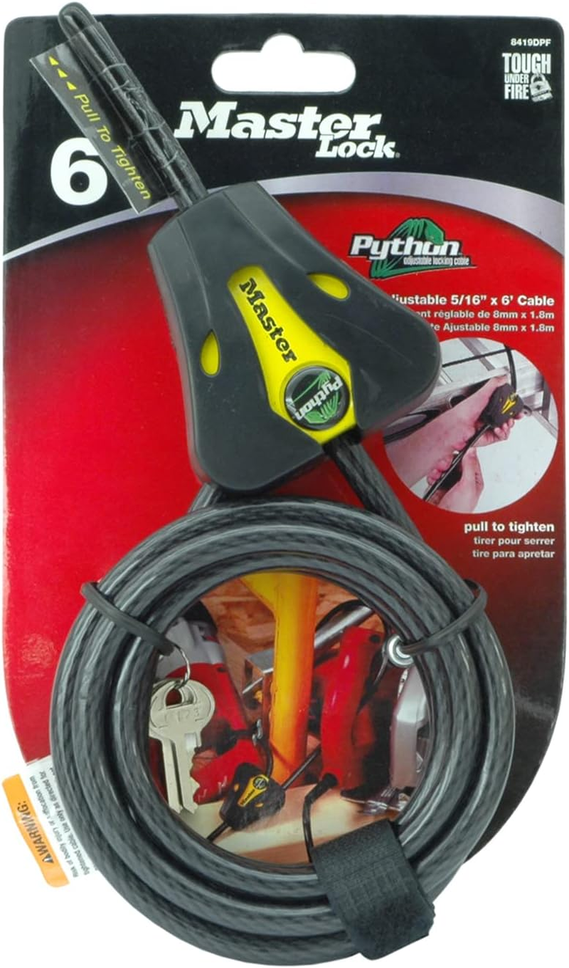 Master Lock Master Lock Cable Lock, Python Adjustable Keyed Cable Lock, 6 Ft. Long, Yellow & Black, 8419DPF, 8419DPF image number 2