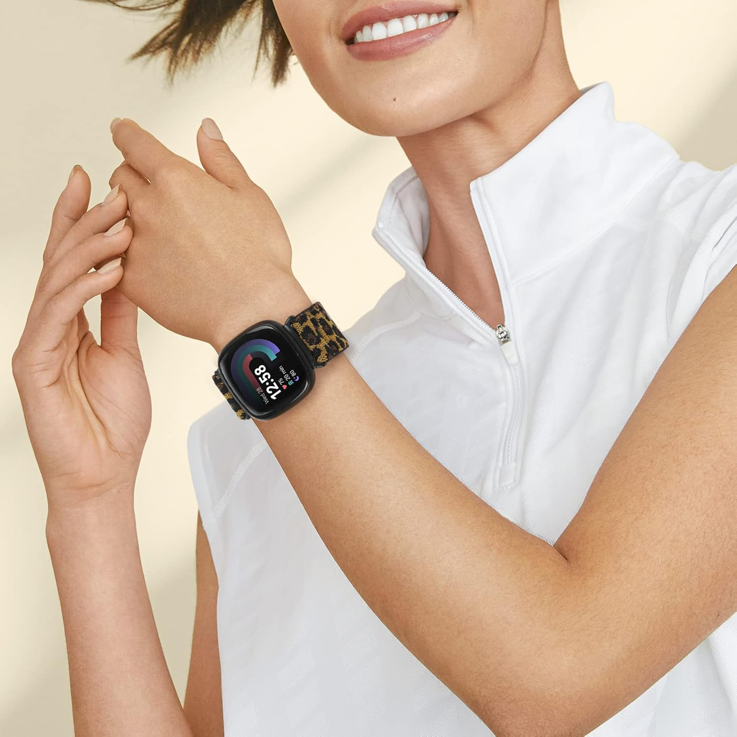 Compatible with Fitbit Versa 3/Fitbit Versa 4 /Fitbit Sense/Fitbit Sense 2 Bands for Women Men,Adjustable Stretchy Solo Loop Elastic Nylon Sport Strap for Versa 4/Versa 3/Sense 2/Sense image number 1