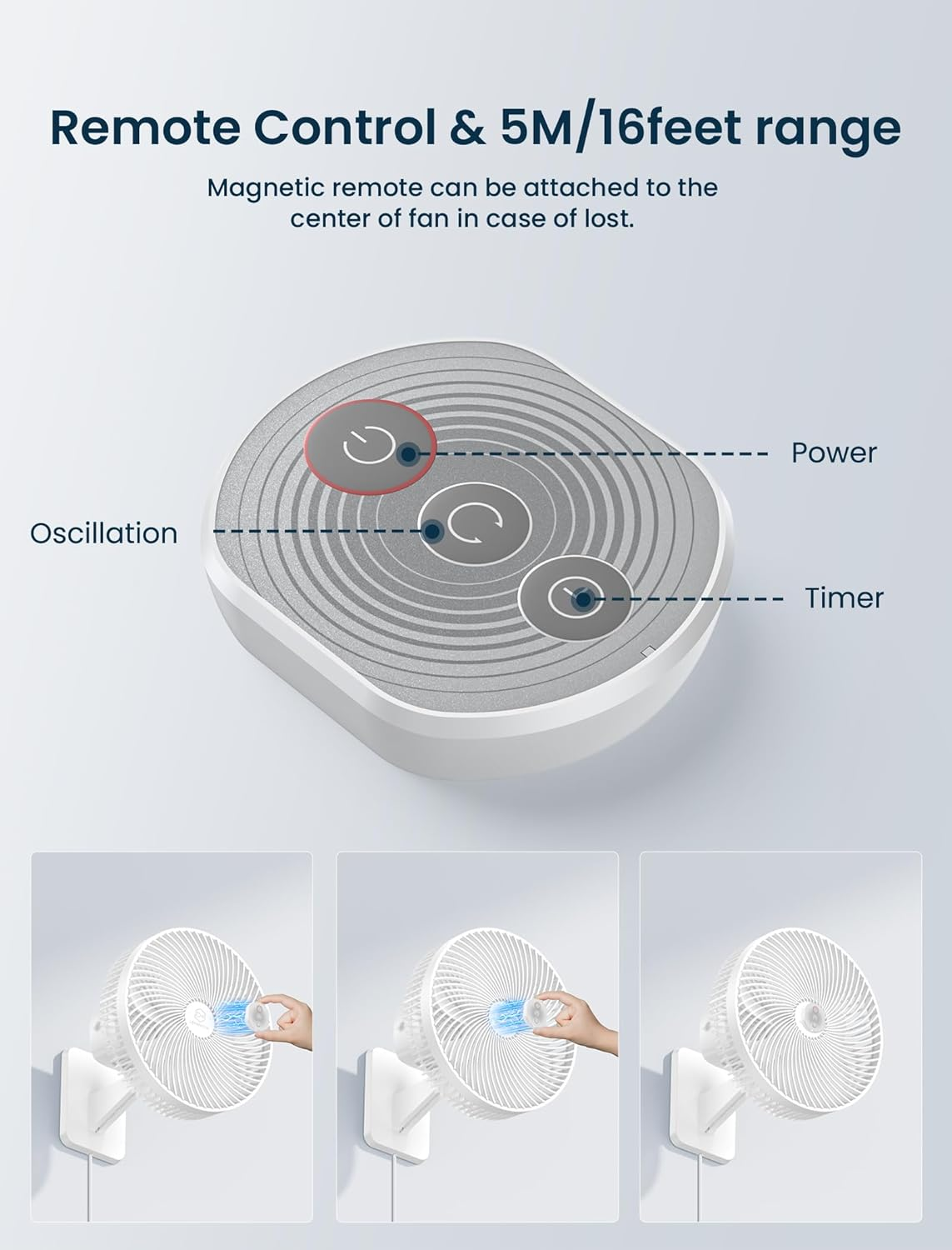 10 Inch Wall Mount Oscillating Fan with Remote and Timer, Small Bedroom RV Fan with 4 Speeds, Quiet Operation,90&deg;Oscillation, Adjustable Tilt,5.92 Ft Wire, Cooling Bathroom Wall Mounted Fans image number 4