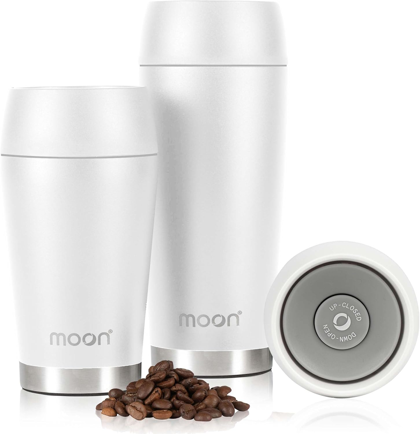 Moon 360&deg; Travel Mug - Leakproof Insulated Coffee Mugs for Hot & Cold Drinks - Takeaway Reusable Travel Cups, Fits Car Cup Holders (450Ml, Powder Coat/White) image number 6