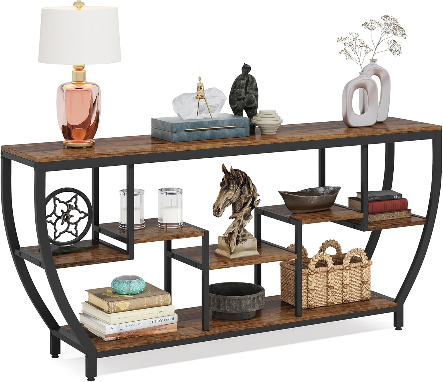 Tribesigns 180Cm Long Console Table, Rustic Console Table with Shelves, Industrial Entryway Table TV Stand, behind Couch Table for Living Room, Hallway, Foyer, Brown image number 5