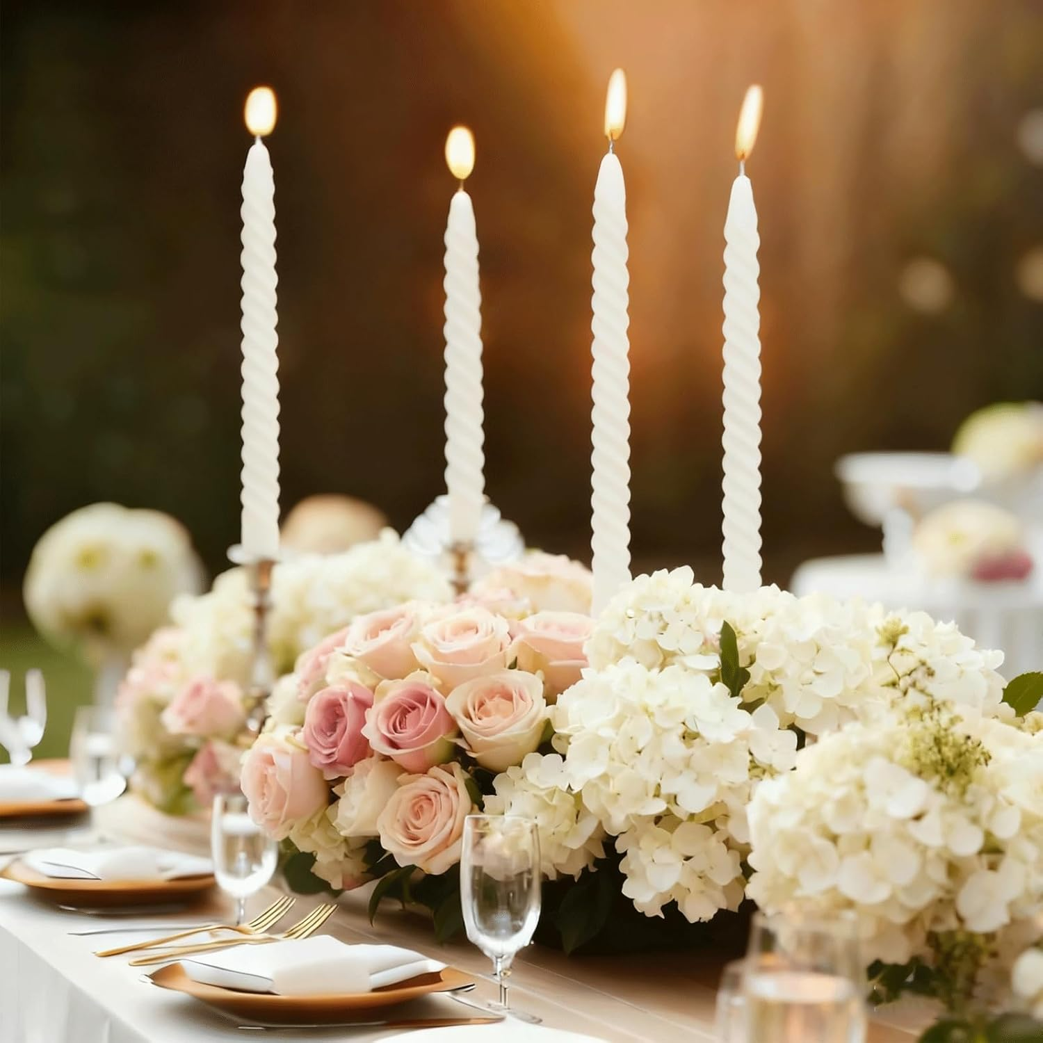 VIKY Pack of 8 Tapered Candles Drop Candles 25 Cm Long - 8 X Pure White Candles - Twisted Taper Candles in White for Christmas Decoration, Elegant Table Decoration, Wedding, Candle Aesthetic Odourless image number 4