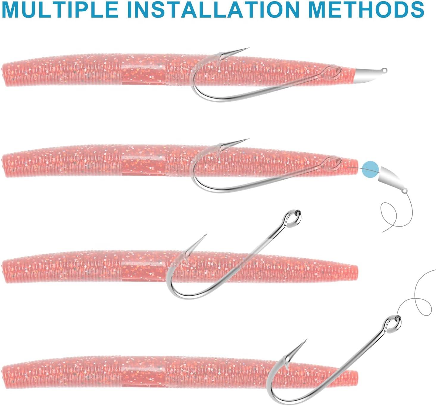 30Pcs Wacky Worm Soft Fishing Lures, 3.94In Bass Fishing Lures Rubber Stick Baits 5 Colors Bass Fishing Lures Soft Plastic Stick Worm for Bass Freshwater Saltwater Fishing