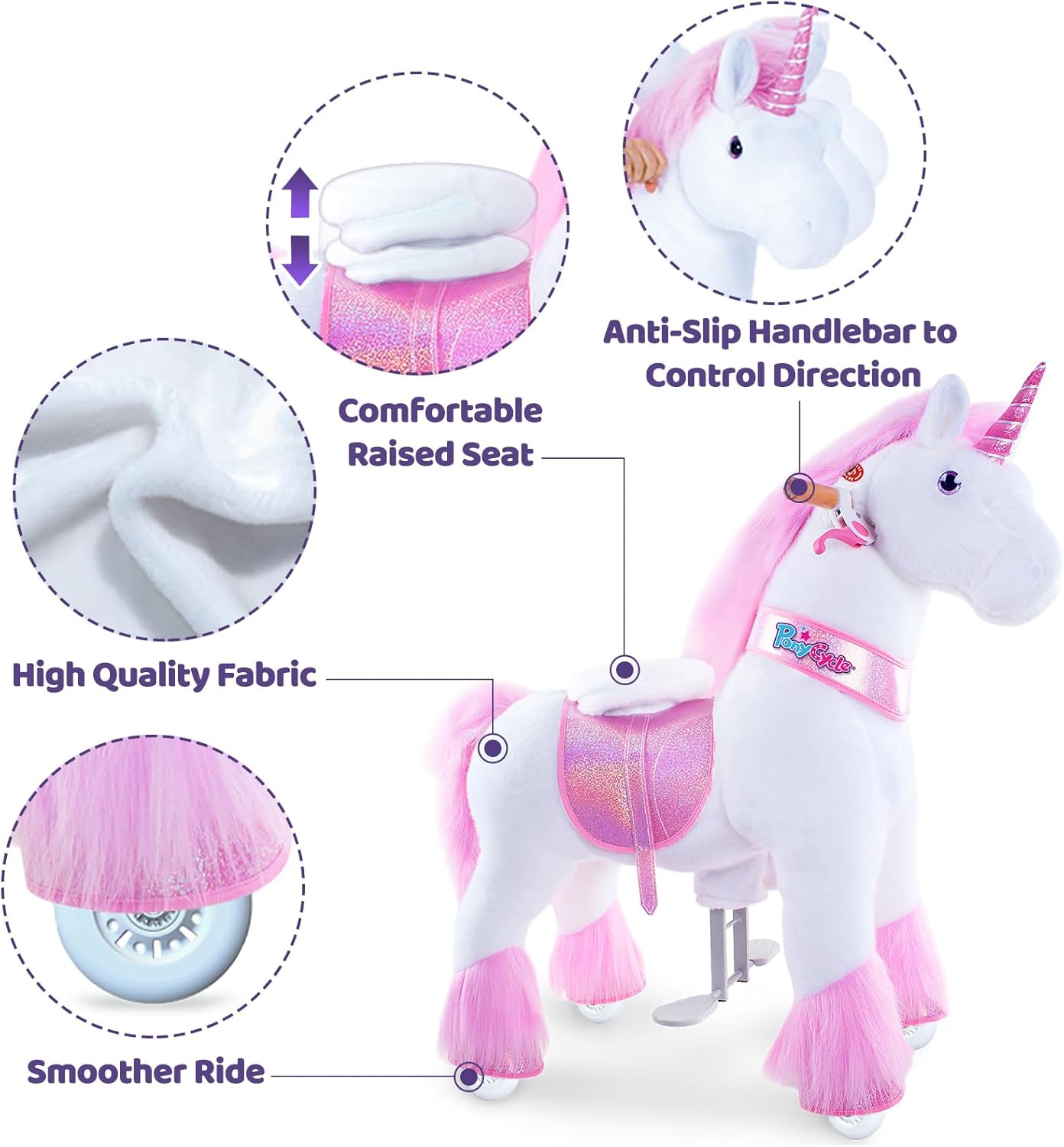 Ponycycle Official Classic U Series Ride on Horse Toy Plush Walking Animal Pink Unicorn U4 for Age 4-9 U402 image number 6