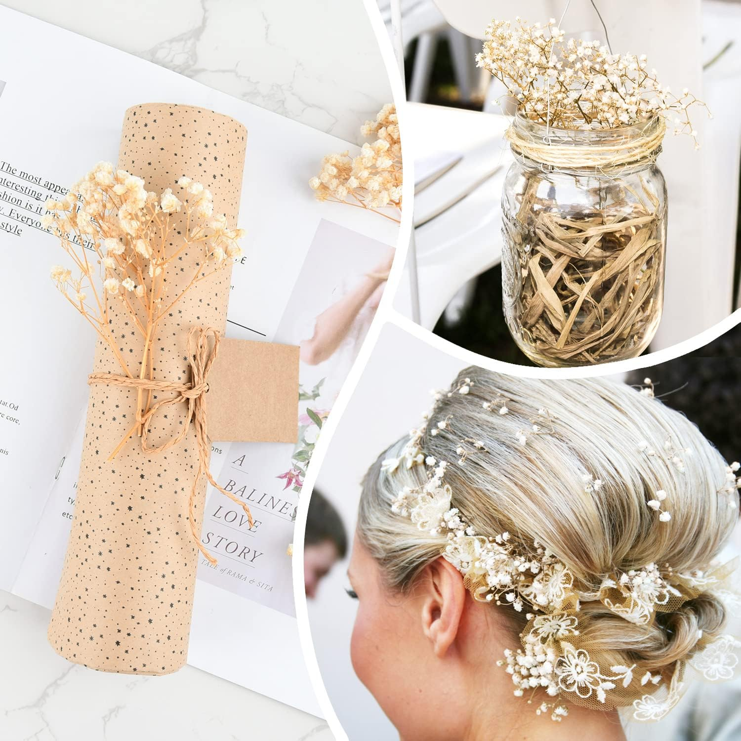 70Pcs Mini Dried Baby'S Breath Flowers 4000+Natural Bulk Flowers Real Flowers Pressing Floral Dried Flowers Pressed Gypsophila Bouquet for Hair Accessory Wedding Card Making (Ivory White)