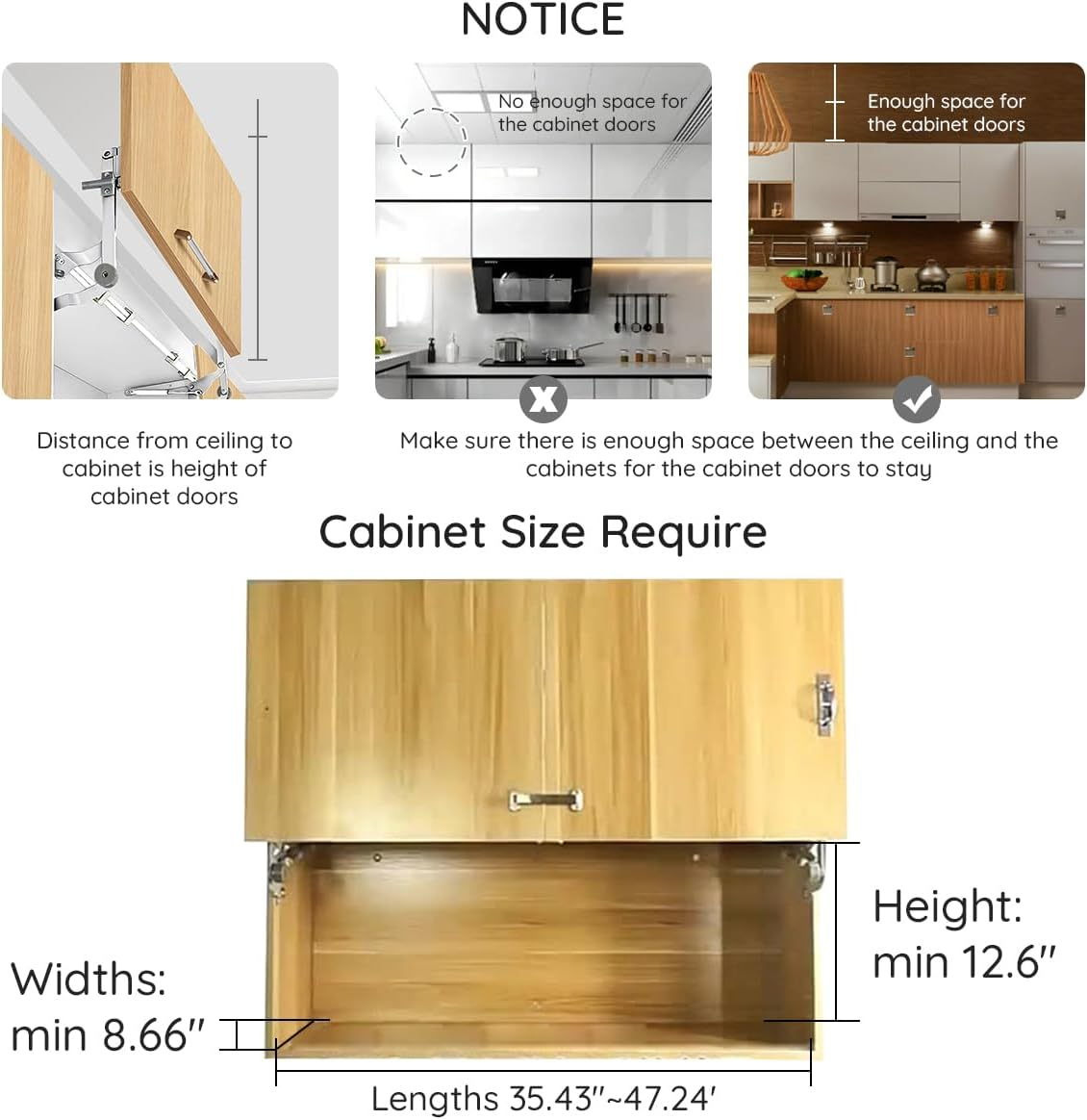 Howhy Cabinet Door Hinges Set,Vertical Swing Lift up Stay Pneumatic Arm Kitchen Mechanism Hinges with Slow Closing, Durable Silent(Suitable for Cabinet Width:23.62"-35.43")