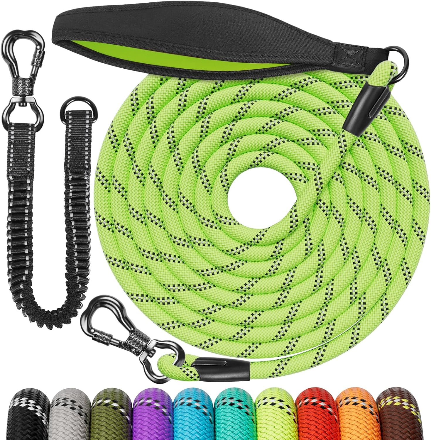 Aystkniet Bungee Recall Lead for Dogs 3 M 5 M 9 M 10 M 15 M 20 M 30 M, Shock-Absorbing Dog Lead with Padded Handle, Reflective Threads, Lockable Hook for Medium Large Dogs image number 5