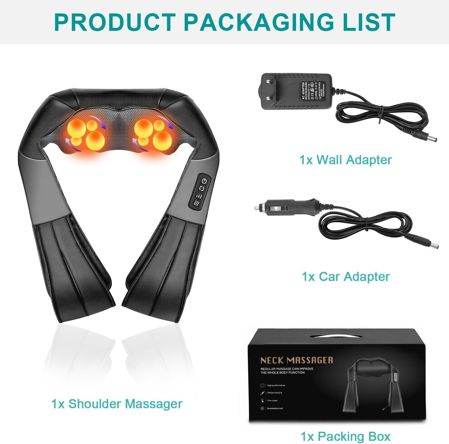 Neck and Back Massager with Heat, Electric Deep Tissue Kneading Massager, Back Massager for Pain Relief Neck, Shoulder, and Foot, Use at Car Home Office image number 4