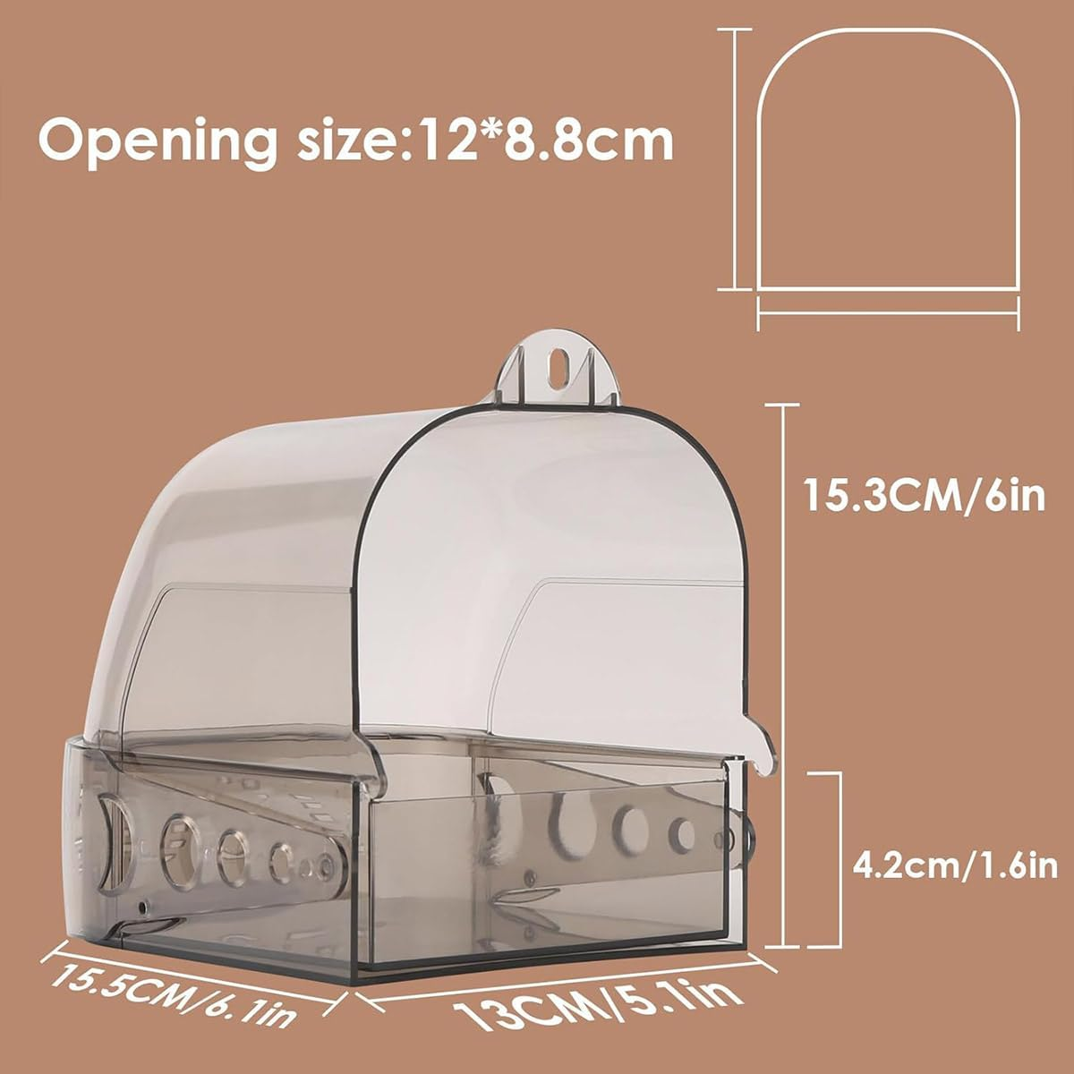 AIMALL Extra Large Transparent Parrot Bird Bath Box, Tiger Skin Xuan Feng Starling Bath Basin with Drawer, Clear Bird Cage Accessories - 13 X 15.5 X 15.5 Cm image number 2