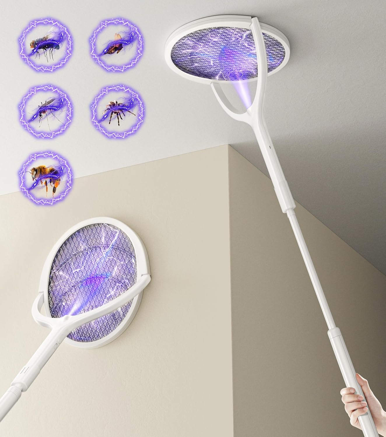 YESDEX Electric Mosquito Zapper - 180&deg; Rotating Head Rechargeable Mosquito Swatter, 4000V Bug Zapper Electric Mosquito Trap, Mosquito Repellent with a Telescopic Extension for Indoor & Outdoor image number 4