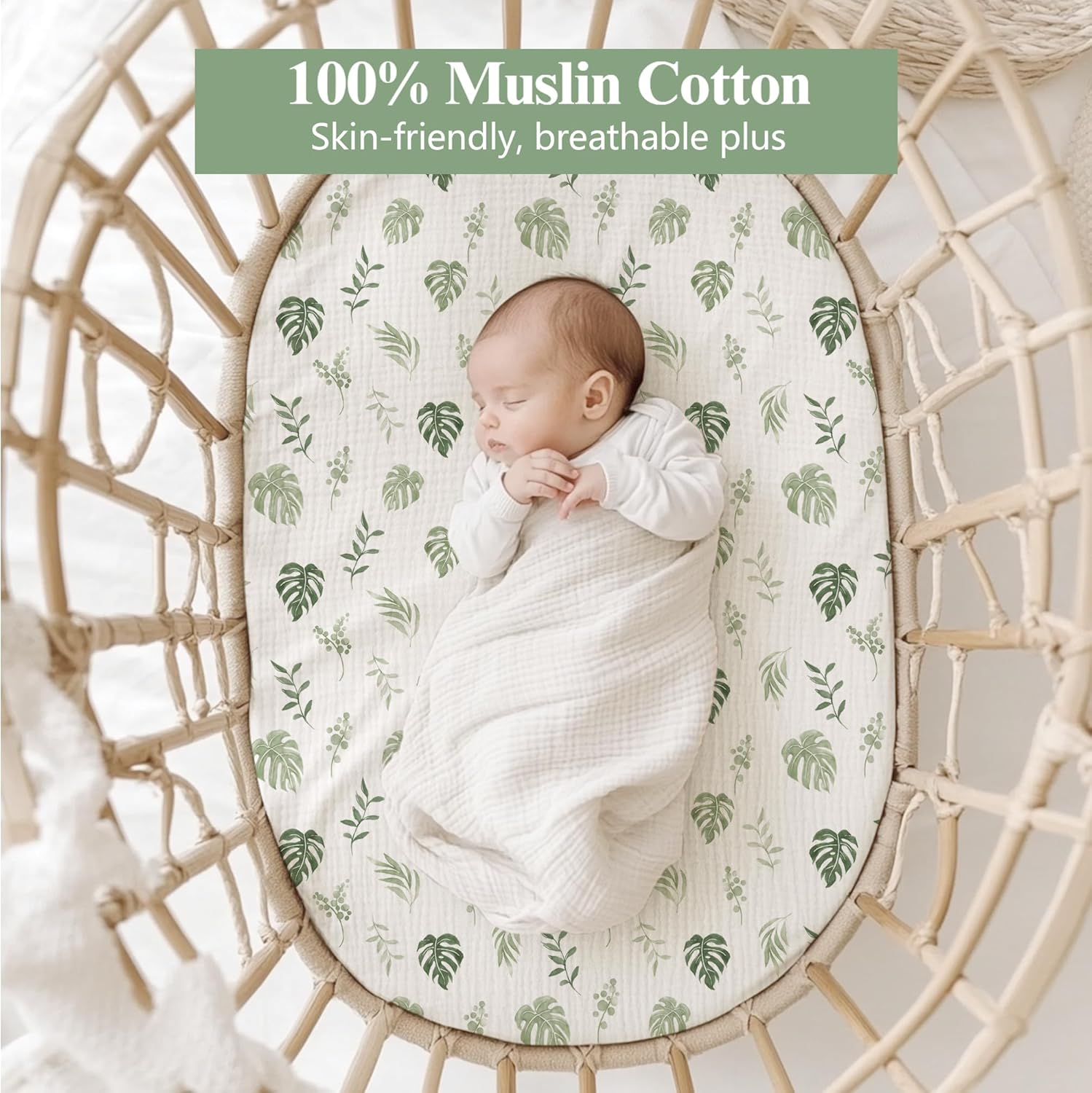 3 Pack Muslin Changing Pad Covers for Girl, Boy, 100% Soft Cotton Changing Table Cover, Breathable Baby Nursery Diaper Chang Pad Sheets (Leaf)