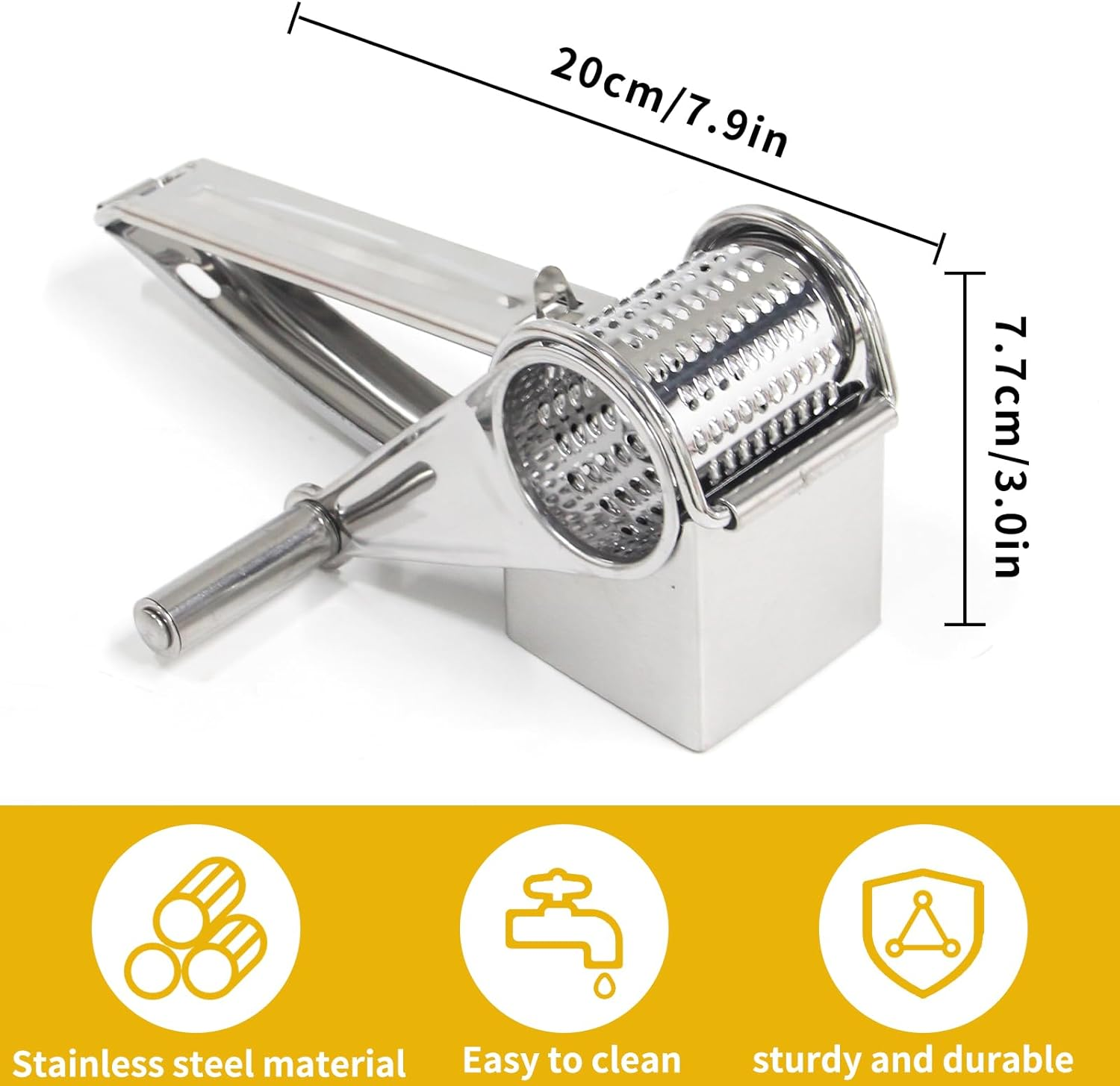 Manual Rotary Cheese Grater with Handle with 4 Interchangeable Sharp Drum Blades Stainless Steel Handheld Cheese Shredder Easy to Clean and Use for Cheese Vegetable Chocolate Walnut Nuts image number 1