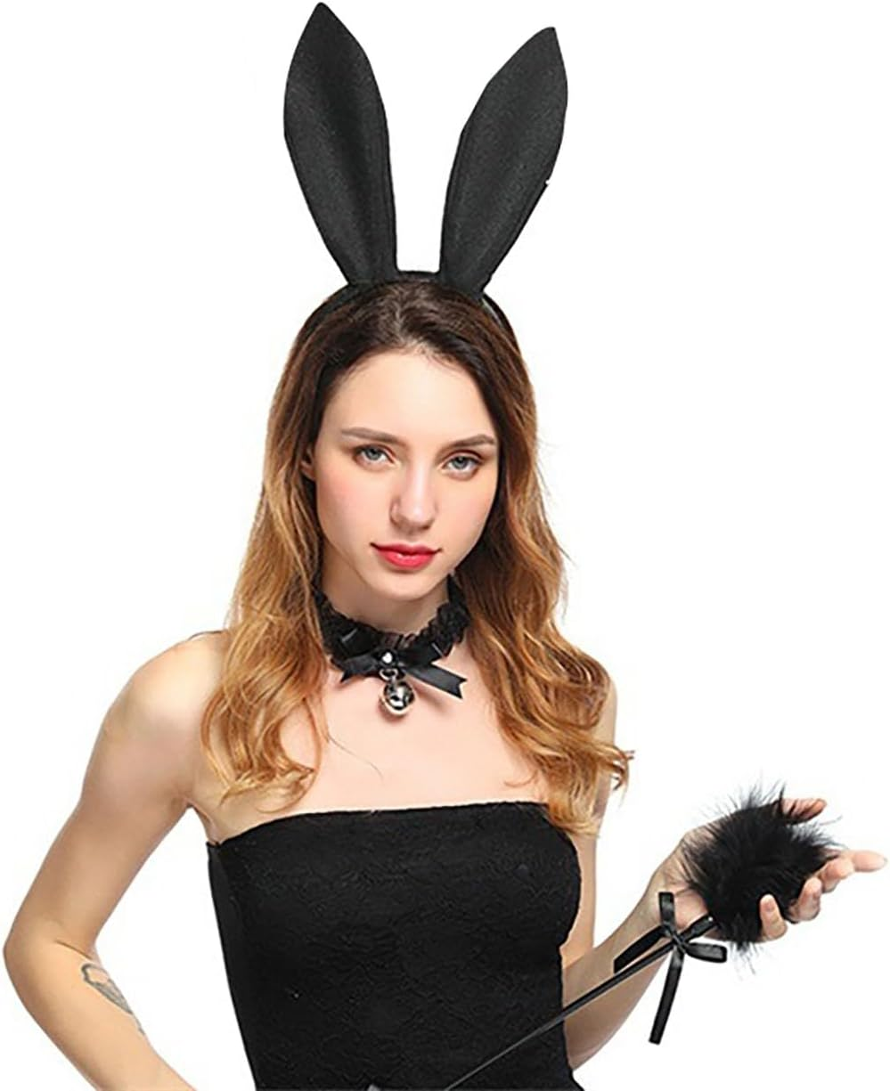 Dinghaole Black Bunny Ears Headband,Fancy Dress Ears Head Band,Bunny Accessories,Party Cosplay Costume Accessory,Rabbit Ears Headband,Bunny Ears Halloween image number 2