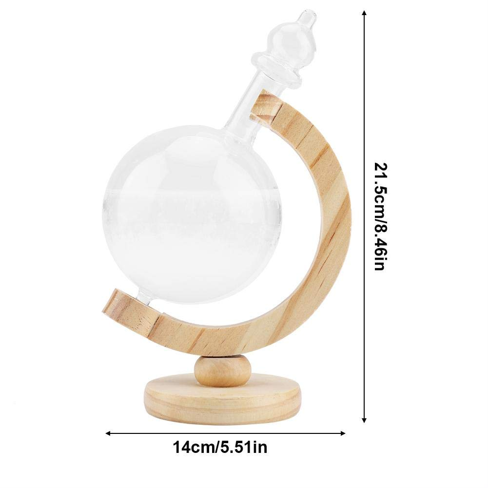 Weather Station - Storm Glass Weather Forecast - Creative Globe-Shaped - Storm Glass Bottle - Small Desktop Weather Predictor - with Wooden Base - for Home and Office image number 1