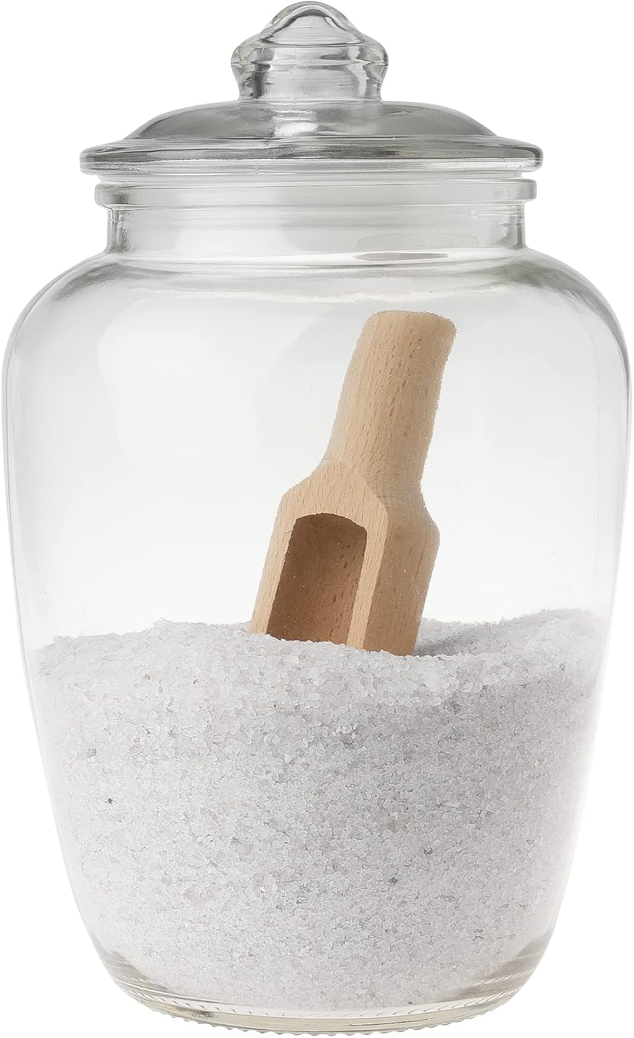 Upper Midland Products Glass Bath Salt Jar with Wooden Scoop for Bath Salt, Bath Salt Container with Airtight Lid Holds 74 Oz of Bath Salt Epsom Salt, Laundry, Flour Multi Use