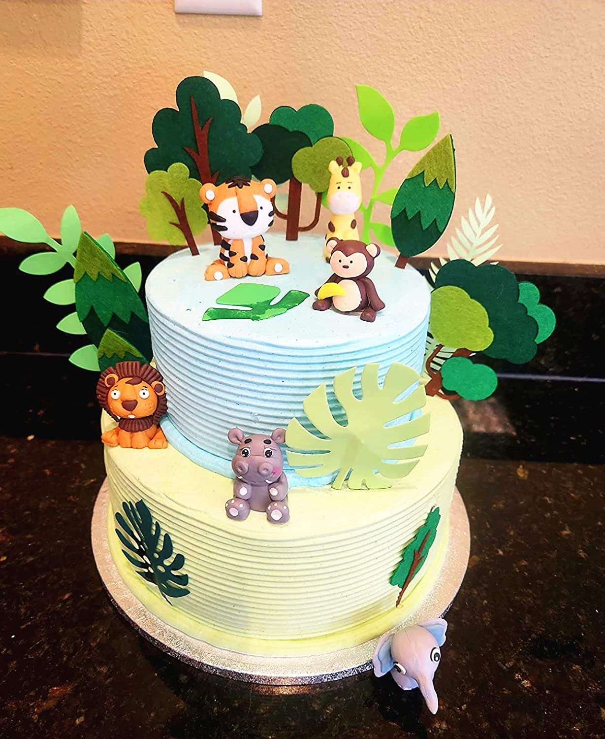 Jevenis Safari Animals, Elephant, Jungle Animals Cake Decoration - Wild One Palm Leaves Giraffe Decoration image number 5