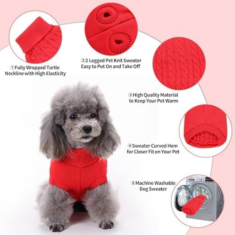 NACOCO New Classic Dog Sweater Cute Knitted Turtleneck Dog Sweater Warm Winter Clothes Coat Jumpers for Small Kitten Puppy Cat and Medium Dogs (Large, Red)