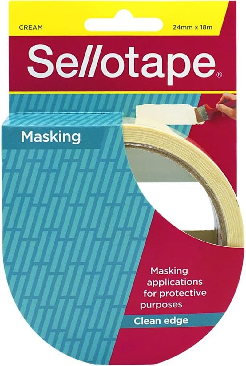 Sellotape Masking Tape, Easy Tear, Writable Surface, Residue-Free Removal, Ideal for Painting, Craft Use, Labelling, Light Bundling, Includes 24Mm X 18M Roll (Box H/S) image number 3