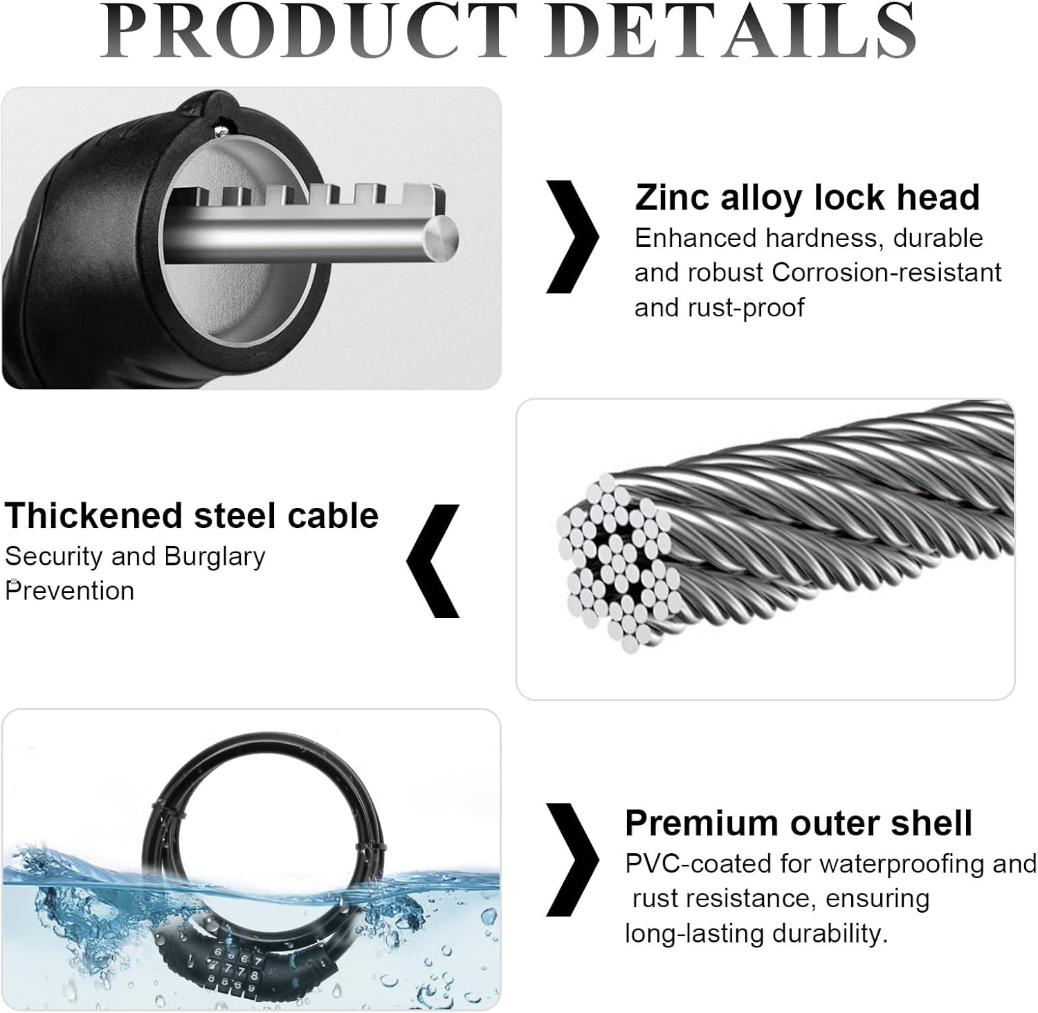 Combination Bike Lock with 65Cm Coiled Cable - 4 Digit Resettable Keyless Lock for Bicycle, Scooter, E-Scooter | Heavy Duty Anti-Theft Security | PVC Coated Flexible & Cut Resistant (Black) image number 2