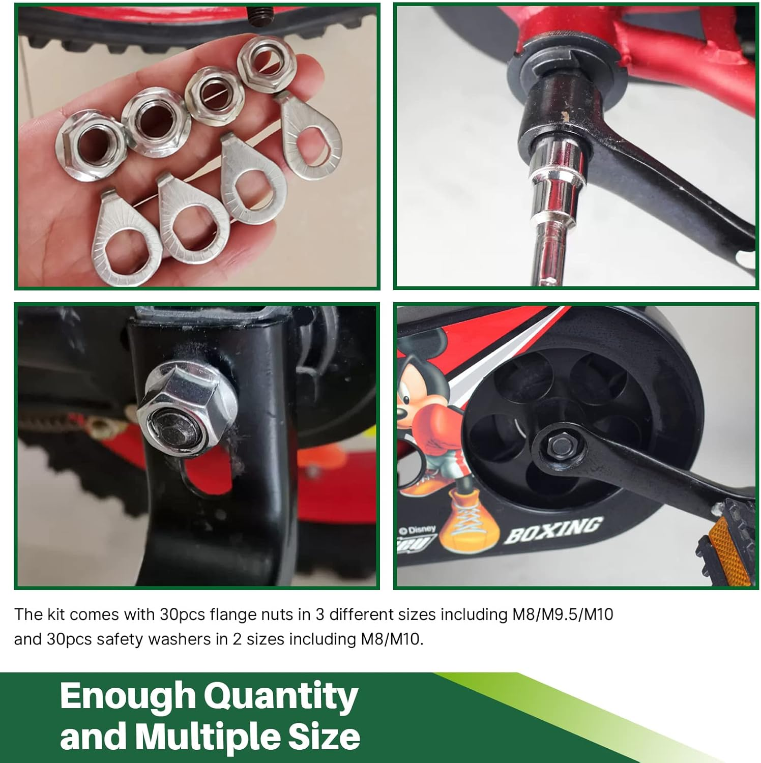 Keadic 60Pcs 3 Size Bicycle Wheel Axle Nut and Safety Washer Kit, Hub Flanged Axle Nut Hardware Parts and Wheel Retaining Hooks Repair Set for Mountain Road Folding Bike Front and Rear Wheel image number 6