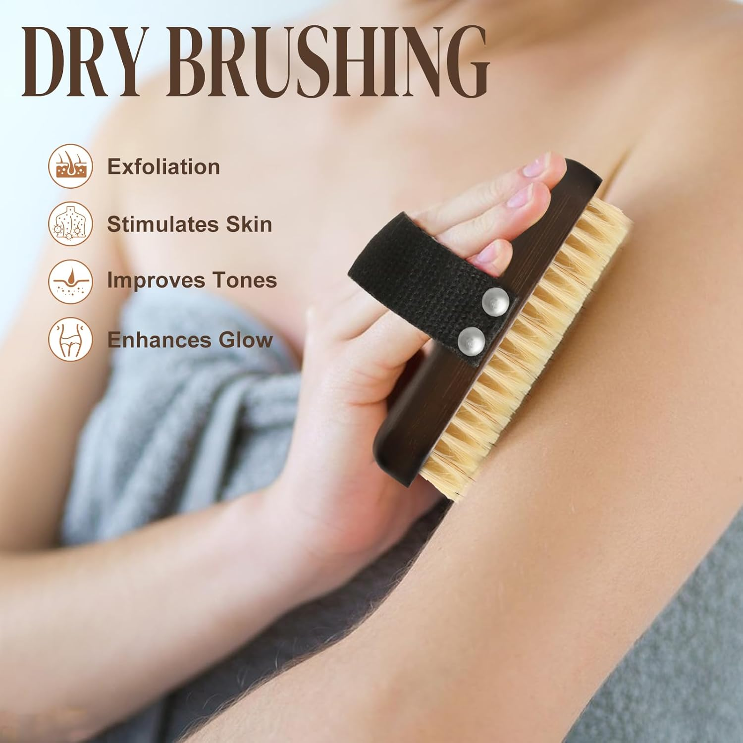 Dry Brushing Body Brush, Azymi Shower Brush for Body Natural Thick Bristles Exfoliates Dead Skin, Detoxifies, Improves Blood Circulation- Spa-Grade Dual Use Dry& Wet Brush 1-Pack image number 4