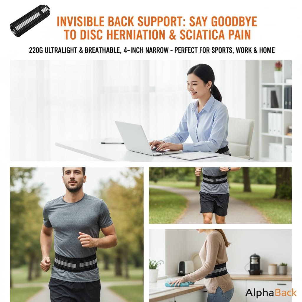 Lumbar Support Belt for Back Pain Relief - Adjustable and Breathable Back Brace, Dual Elastic Straps, Suitable for Women & Men - Lightweight & Durable, Compatible with All Genders and Ideal for Work, Exercise & Daily Use - Ermaoo image number 1