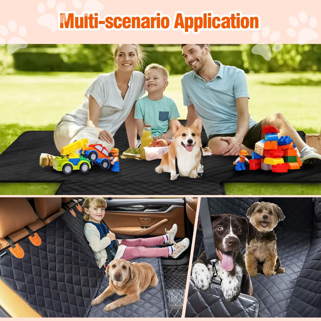 Dog Car Seat Cover-Dog Hammock for Back Seat Pet Seat Cover with Mesh Window Back Seat Extender for Dogs Waterproof Cargo Cover Pet Trunk Mat Large Pet Car Mats for Suv/Trucks/Cars image number 2