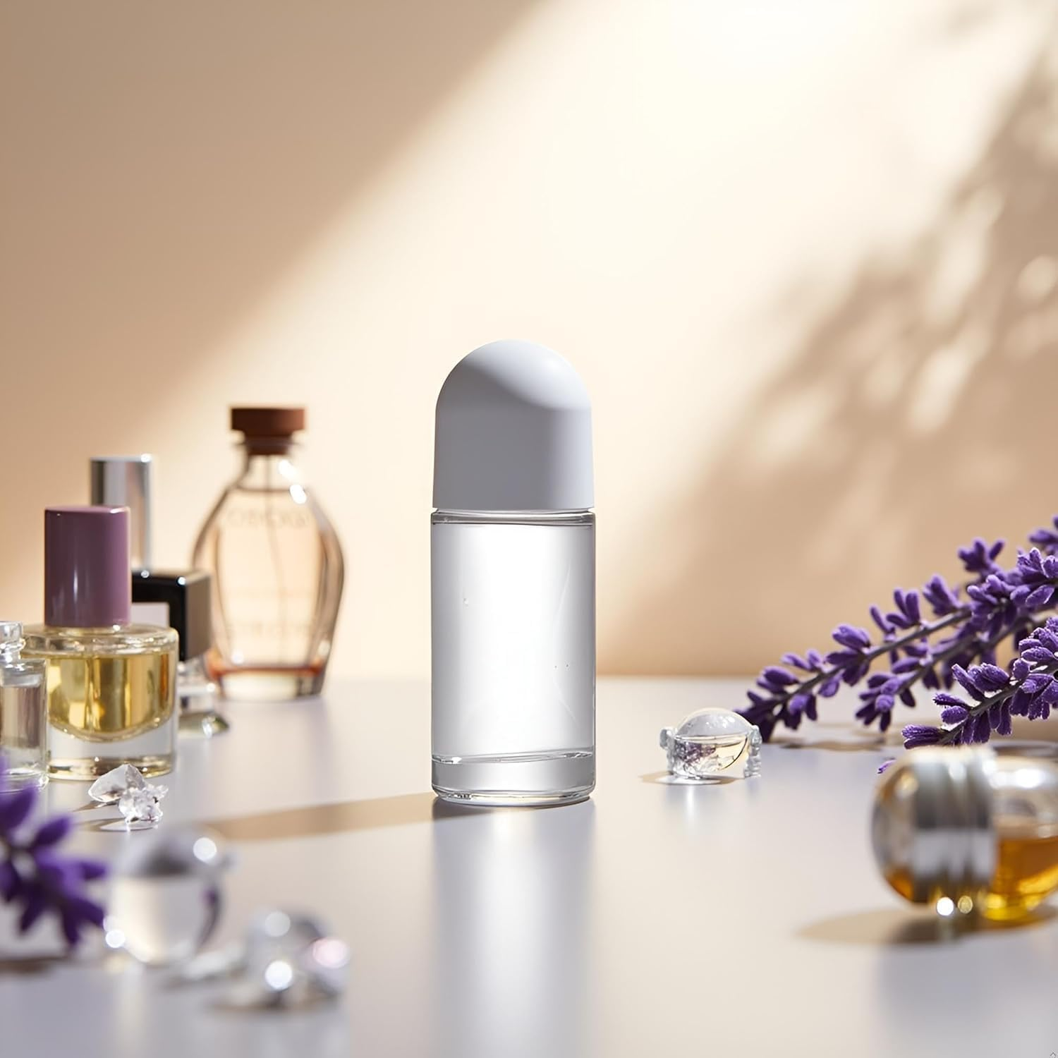 Winerstony 2Pcs White 50ML Glass Empty Roller Bottles with Plastic Roller Ball, Deodorant Roll on Containers Leak Proof Massage Ball Bottles for Essential Oil Perfume Refillable Containers Tools