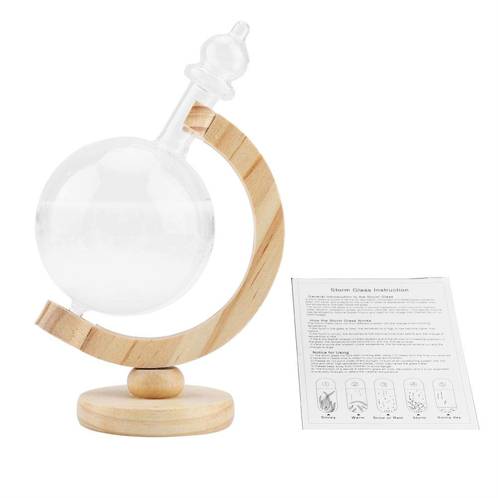 Weather Station - Storm Glass Weather Forecast - Creative Globe-Shaped - Storm Glass Bottle - Small Desktop Weather Predictor - with Wooden Base - for Home and Office image number 5