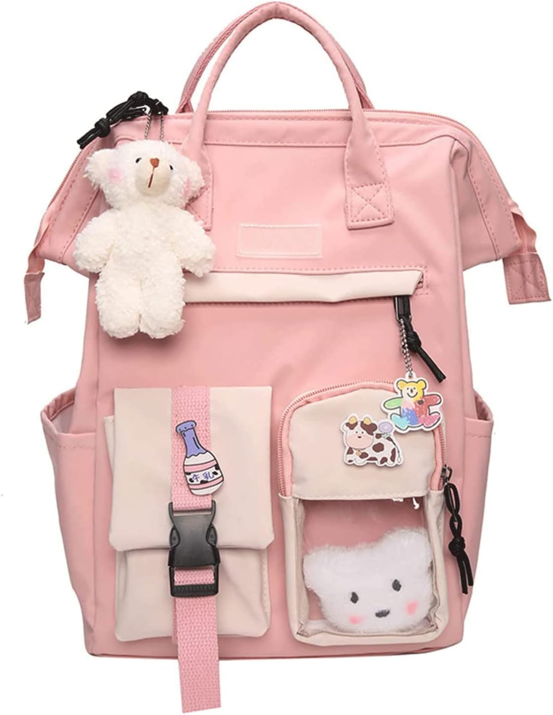 Eagerrich Cute Backpack with Cute Pin Accessories Plush Pendant for School Bag Student Girl Backpack - Black 1 image number 3