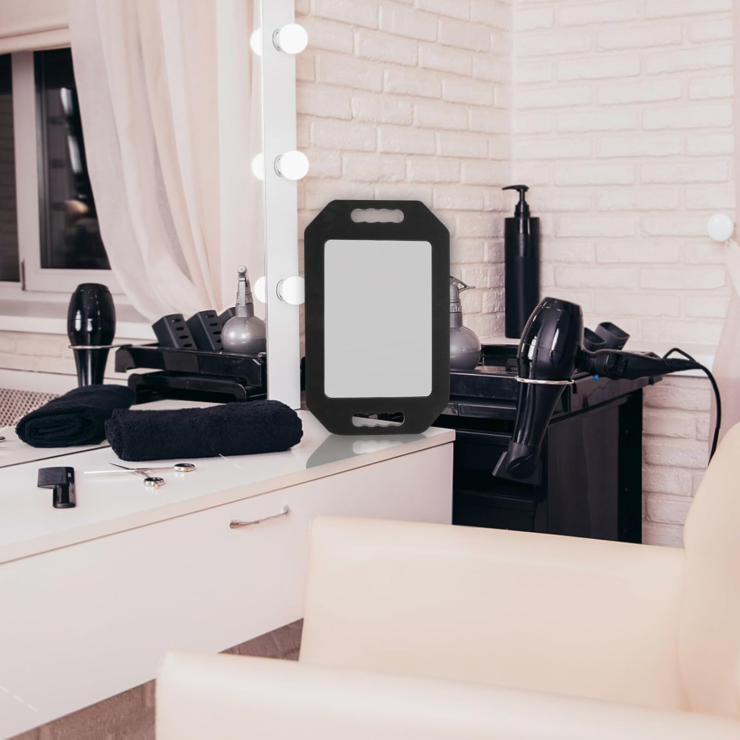 ROMISBABA High Definition Handheld Mirror with Foam Handle Unbreakable Rectangular and round Salon Back Mirror for Barbers and Hairstylists Reflection for Precise Haircuts Drop-Resistant image number 3